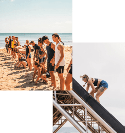 people at a who dares gym event on the beach