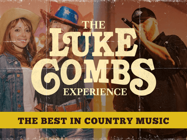 event artwork featuring logo for luke combs experience and images of the singer and two girls in cowboyhats