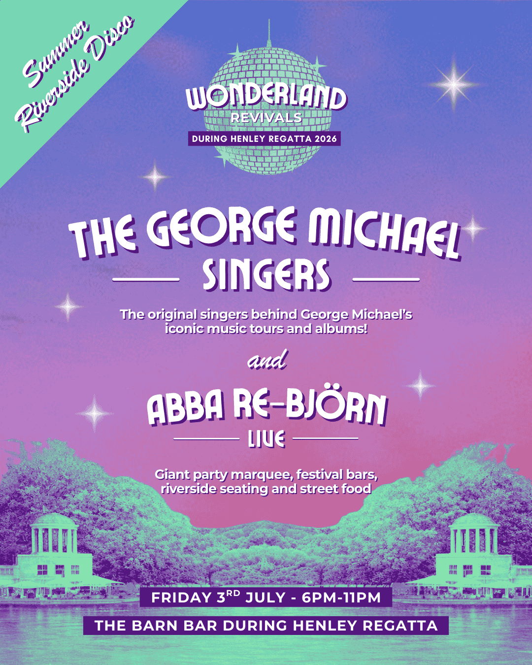 poster for a music event featuring The George Michael Singers and Abba Rebjorn Live
